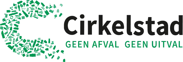 Logo van Cirkelstad met de slogan 'geen afval, geen uitval'.